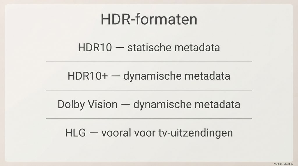 Overzicht van HDR10, HDR10+, Dolby Vision en HLG