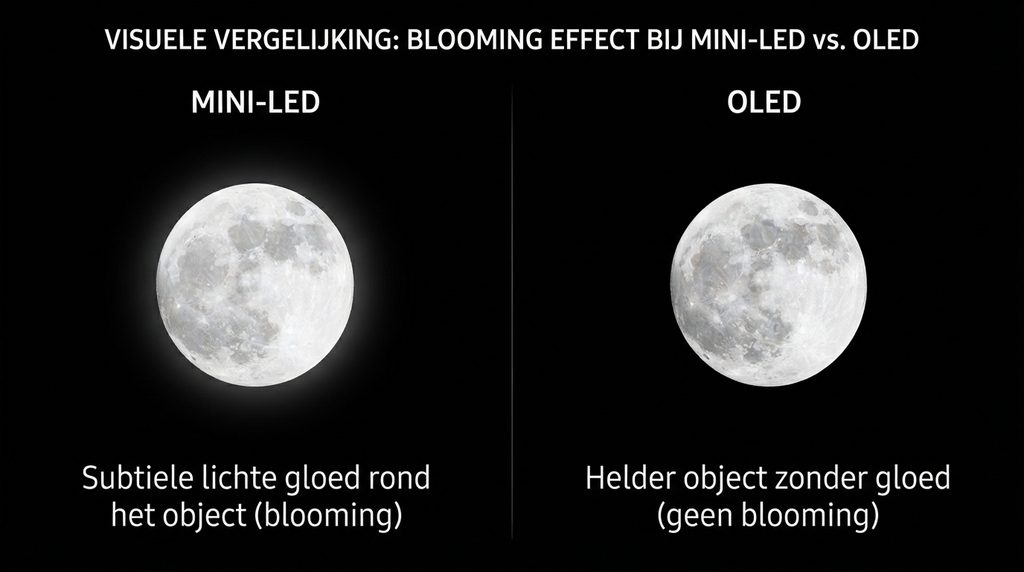 Voorbeeld van blooming bij Mini-LED naast OLED