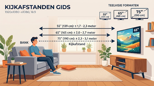 Overzicht van kijkafstand en aanbevolen tv-formaat