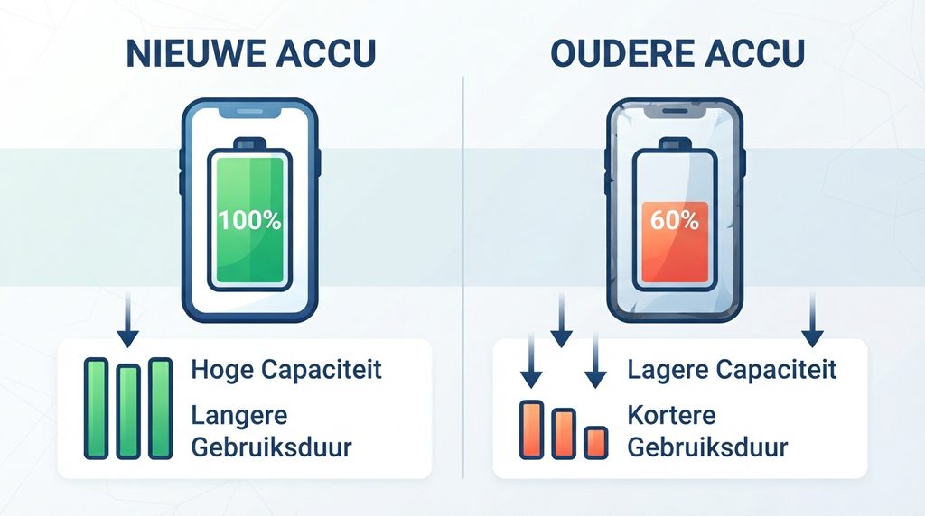 Vergelijking van een nieuwe en verouderde smartphoneaccu