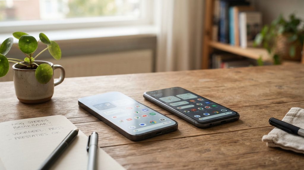 Vergelijking van een nieuwe smartphone met een model van een vorige generatie.