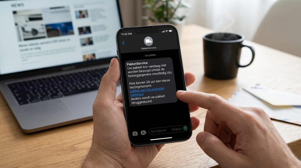 Voorbeeld van een verdacht sms-bericht over een niet-bezorgd pakket