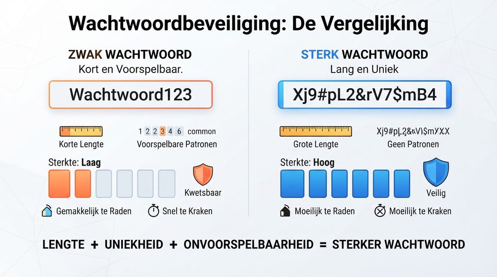 Voorbeeld van het verschil tussen een zwak en een sterk wachtwoord